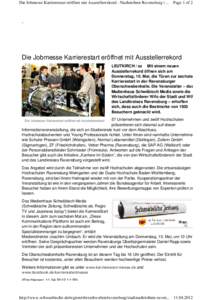 Die Jobmesse Karrierestart eröffnet mit Ausstellerrekord - Nachrichten Ravensburg | ...  Page 1 of 2 Die Jobmesse Karrierestart eröffnet mit Ausstellerrekord LEUTKIRCH / sz Mit einem neuen