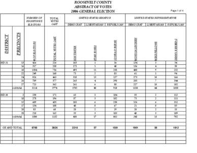 ROOSEVELT COUNTY ABSTRACT OF VOTES 2006 GENERAL ELECTION UNITED STATES SENATOR  DENNY REHBERG