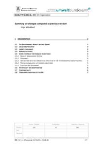 INSPECTION BODY FOR EMISSION INVENTORIES QUALITY MANUAL: IBE C1 Organization Summary on changes compared to previous version -