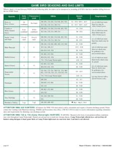 GAME BIRD SEASONS AND BAG LIMITS Where a dash (-) is used between WMUs in the following table, the dash is to be interpreted as including all WMUs that have numbers falling between the two WMU listed. Daily Limit