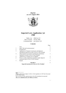 Reprint as at 8 August 2014 Imperial Laws Application Act 1988 Public Act