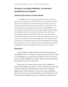 Transpersonal Psychology Review, Vol 12, No. 1, AprilPreprint Version]  Westerners converting to Buddhism: An exploratory grounded theory investigation Alasdair Gordon-Finlayson & Michael Daniels A ‘n