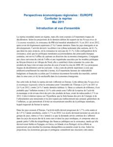 Perspectives économiques régionales : EUROPE Conforter la reprise ; Mai 2011