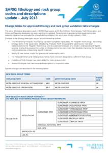 SARIG lithology and rock group codes and descriptions update – July 2013 Change tables for approved lithology and rock group validation table changes The set of lithological descriptors used in SARIG Map Layers and in 