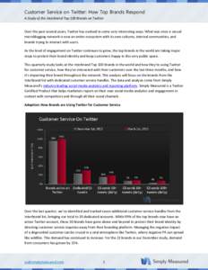 Customer Service on Twitter: How Top Brands Respond A Study of the Interbrand Top 100 Brands on Twitter Over the past several years, Twitter has evolved in some very interesting ways. What was once a casual microblogging