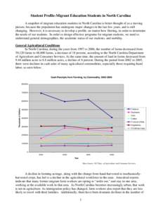 Student Profile-Migrant Education Students in North Carolina