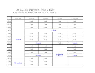 Anomalous Diffusion: Wild & Bad? K¨onig Karls Bad, Bad Wildbad, Black Forest, 3rd to 7th October 2015 Saturday  Sunday