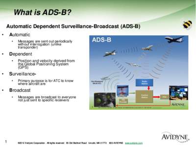 What is ADS-B? Automatic Dependent Surveillance-Broadcast (ADS-B) • Automatic •