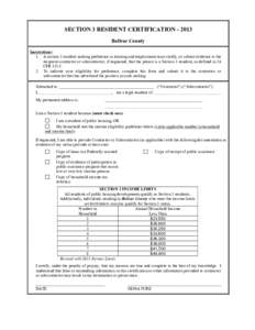    SECTION 3 RESIDENT CERTIFICATION[removed]Bolivar County Instructions: 1. A section 3 resident seeking preference in training and employment must certify, or submit evidence to the