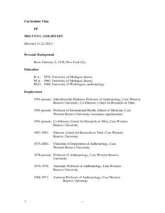 Curriculum Vitae Of MELVYN C. GOLDSTEIN (RevisedPersonal Background