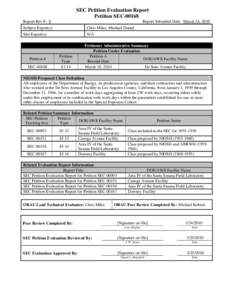 SEC Petition Evaluation Report Petition SEC[removed]Report Rev #: 0 Report Submittal Date: March 24, 2010