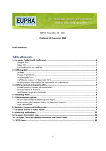 EUPHA Newsletter 11 – 2014 Published: 28 November 2014 In this newsletter:  Table of Contents