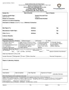Lab form 504 (Rev[removed]Sample Collection Data and Analysis Report Kentucky Cabinet for Health and Family Services, Department for Public Health Division of Laboratory Services 100 Sower Blvd., North Loading Dock, P.