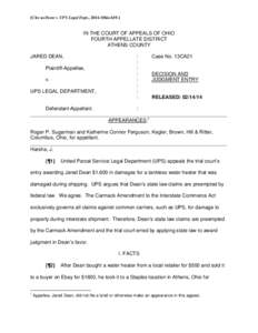 [Cite as Dean v. UPS Legal Dept., 2014-Ohio[removed]IN THE COURT OF APPEALS OF OHIO FOURTH APPELLATE DISTRICT ATHENS COUNTY JARED DEAN,