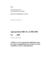 2002 The Parliament of the Commonwealth of Australia HOUSE OF REPRESENTATIVES  Presented and read a first time