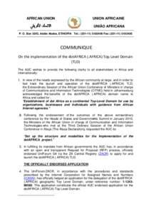 UNION AFRICAINE1  AFRICAN UNION UNIÃO AFRICANA P. O. Box 3243, Addis Ababa, ETHIOPIA Tel.: (Fax: (