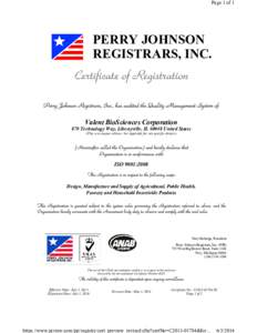 Page 1 of 1  PERRY JOHNSON REGISTRARS, INC.  Valent BioSciences Corporation