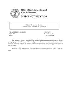 Office of the Attorney General Paul G. Summers MEDIA NOTIFICATION  Office of the Attorney General at
