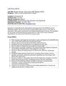 Microsoft Word - Job Description - Tuberculosis(TB) Refugee Health Division Director