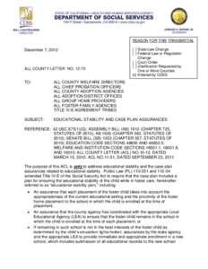 REASON FOR THIS TRANSMITTAL  December 7, 2012 ALL COUNTY LETTER NO[removed]