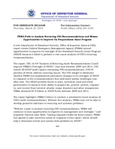 FEMA Fails to Analyze Recurring OIG Recommendations and Misses Opportunities to Improve Its Preparedness Grant Program