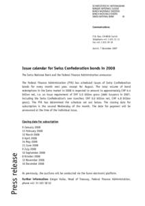 Issue calender for Swiss Confederation bonds in 2008