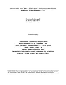 Intersessional Panel of the United Nations Commission on Science and Technology for Development (CSTD) Geneva, Switzerland[removed]November 2014