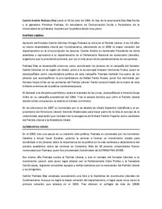 Camilo Andrés Pedraza Díaz nació el 30 de Julio de[removed]Es hijo de la empresaria Elsa Díaz Rocha y el ganadero Primitivo Pedraza. Es estudiante de Comunicación Social y Periodismo de la Universidad de La Sabana, inquieto por la política desde muy joven.