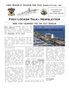 U S S F R A N K E . E VA N S ( D D[removed]A S S O C I AT I O N ,  INC. Footlocker Talk Newsletter