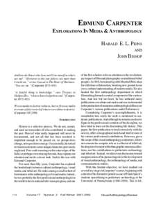 EDMUND CARPENTER EXPLORATIONS IN MEDIA & ANTHROPOLOGY HARALD E. L. PRINS AND  JOHN BISHOP