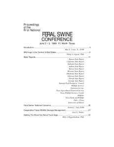 Proceedings of the First National FERAL SWINE