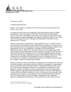 GAO-09-59R Actions Taken to Implement the Post-Katrina Emergency Management Reform Act of 2006
