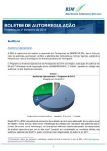 BOLETIM DE AUTORREGULAÇÃO Relatório do 2º trimestre de 2014 Auditoria Auditoria Operacional A BSM é responsável por realizar a supervisão dos Participantes da BM&FBOVESPA. Isso é feito por