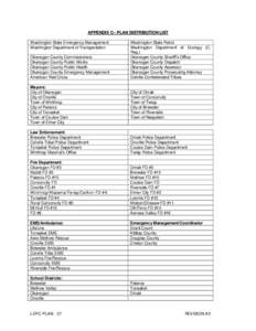 APPENDIX C– PLAN DISTRIBUTION LIST Washington State Emergency Management Washington Department of Transportation Okanogan County Commissioners Okanogan County Public Works Okanogan County Public Health