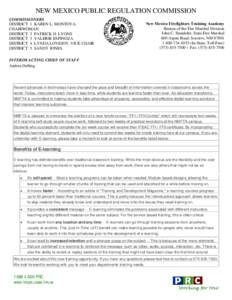 NEW MEXICO PUBLIC REGULATION COMMISSION COMMISSIONERS DISTRICT 1 KAREN L. MONTOYA, CHAIRWOMAN DISTRICT 2 PATRICK H. LYONS DISTRICT 3 VALERIE ESPINOZA