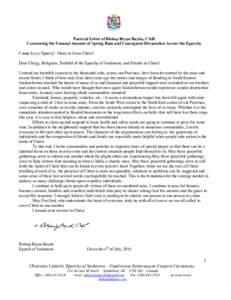 Pastoral Letter of Bishop Bryan Bayda, CSsR Concerning the Unusual Amount of Spring Rain and Consequent Devastation Across the Eparchy Слава Ісусу Христу! Glory to Jesus Christ! Dear Clergy, Religious, Fa