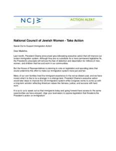 !  ! National Council of Jewish Women - Take Action! ! Speak Out to Support Immigration Action!!