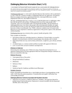 Behavior / Disability / Challenging behaviour / Human behavior / Aggression / Disinhibition / Mental disorder / Developmental disability / Psychopathology / Psychiatry / Abnormal psychology / Health