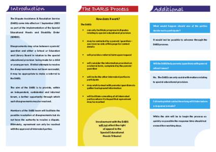 Introduction  The DARS Process How does it work?  The Dispute Avoidance & Resolution Service