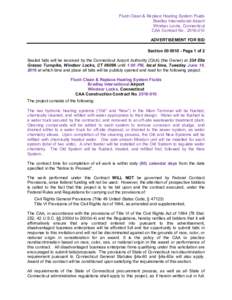 Flush Clean & Replace Heating System Fluids Bradley International Airport Windsor Locks, Connecticut CAA Contract No.: ADVERTISEMENT FOR BID SectionPage 1 of 2