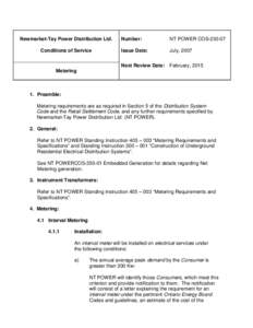 Newmarket-Tay Power Distribution Ltd. Conditions of Service Number:  NT POWER COS