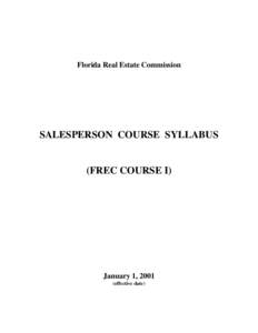 Florida Real Estate Commission  SALESPERSON COURSE SYLLABUS (FREC COURSE I)