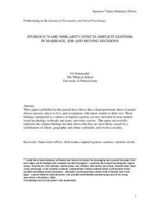 Spurious? Name Similarity Effects Forthcoming in the Journal of Personality and Social Psychology