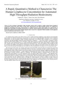 Biomedical Engineering Research  March. 2013, Vol. 2 Iss. 1, PP[removed]A Rapid, Quantitative Method to Characterize The Human Lymphocyte Concentration for Automated