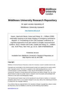 Middlesex University Research Repository An open access repository of Middlesex University research http://eprints.mdx.ac.uk  Hayes, Jared and Moore, Antoni and Wong, B. L. William (2006)