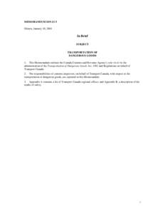 MEMORANDUM D19-13-5 Ottawa, January 18, 2001 In Brief SUBJECT TRANSPORTATION OF