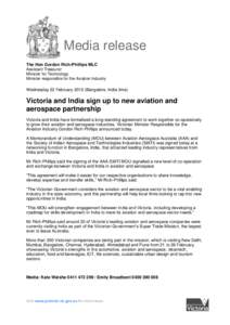 Media release The Hon Gordon Rich-Phillips MLC Assistant Treasurer Minister for Technology Minister responsible for the Aviation Industry Wednesday 22 February[removed]Bangalore, India time)