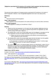 EUROPA - R&TTE - Guidance (EN) on obligations associated with the placing on the market of radio equipment and telecommunications terminal equipment (R&TTE directive)