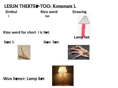 LESUN THERTEe-TOO: Konsonant L Simbul Kloo werd  l