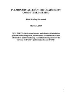 PULMONARY ALLERGY DRUGS ADVISORY COMMITTEE MEETING FDA Briefing Document March 7, 2013